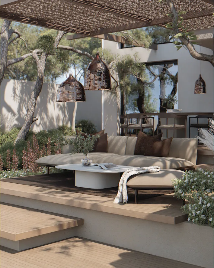 Outdoor-Lounge mit Pergola