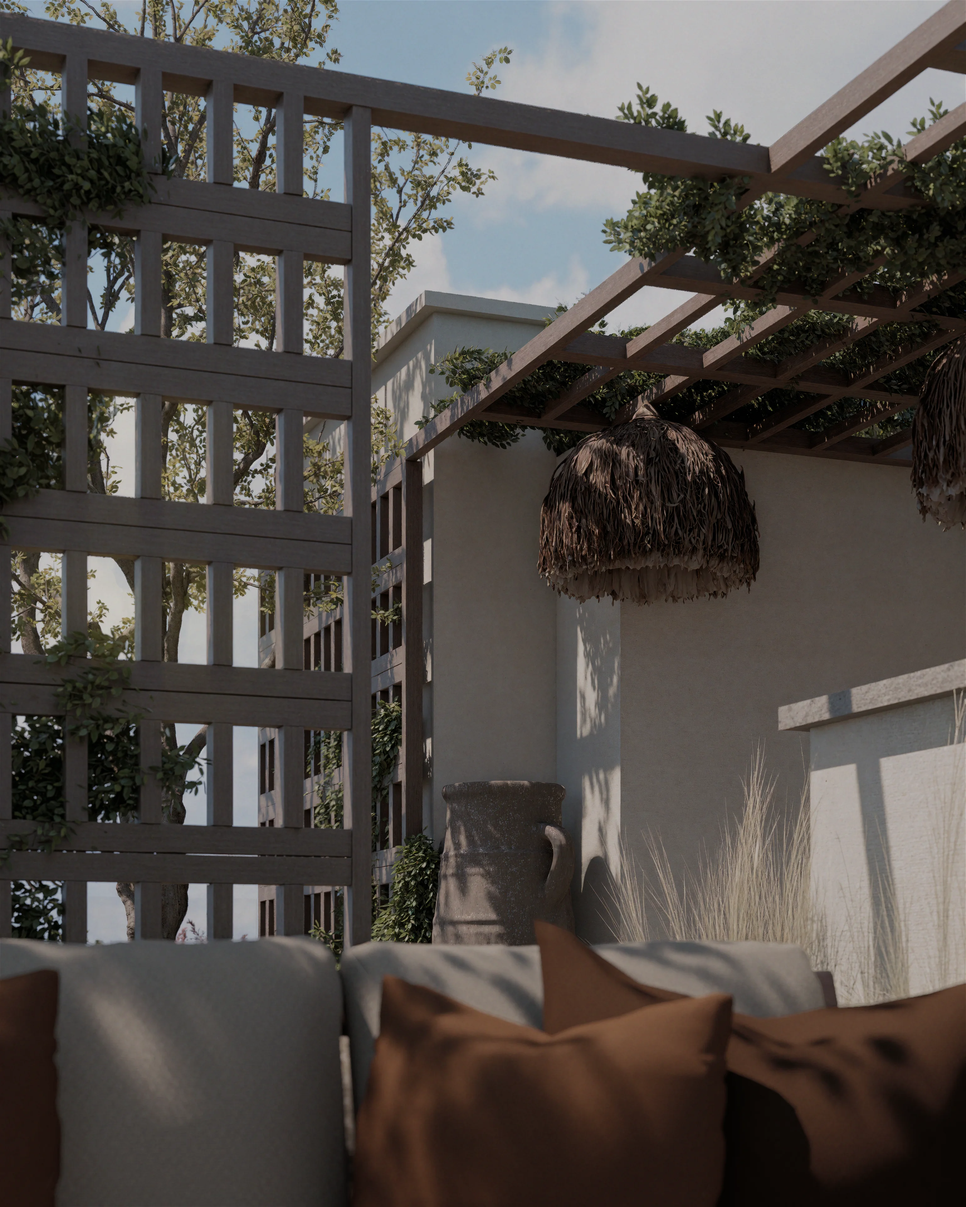 Lounge und Pergola auf einer Dachterrasse