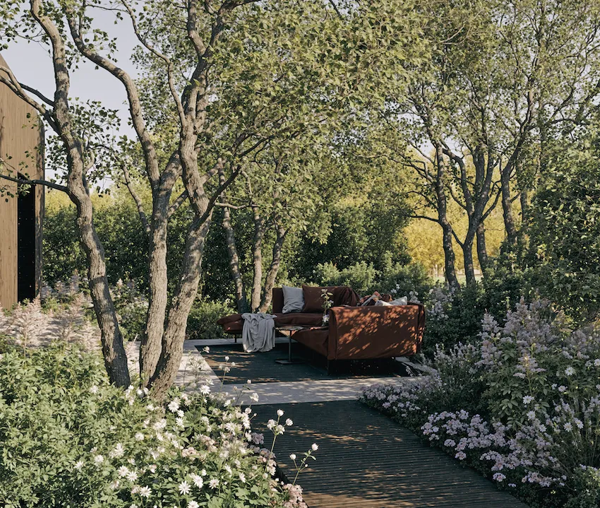 Outdoor-Lounge auf Feinsteinterrasse