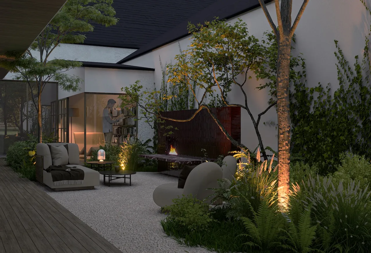 Eine Dachterrasse in einem Wiener Innenhof mit einer Outdoor-Küche und einem Loungebereich